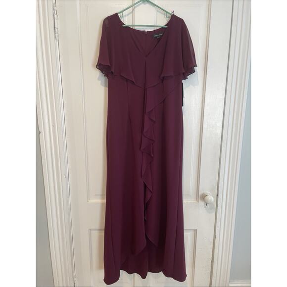 Papell Studio by Adrianna Papell Flutter-Sleeve Crepe Ruffled Gown Women’s Sz 14 - Picture 8 of 10